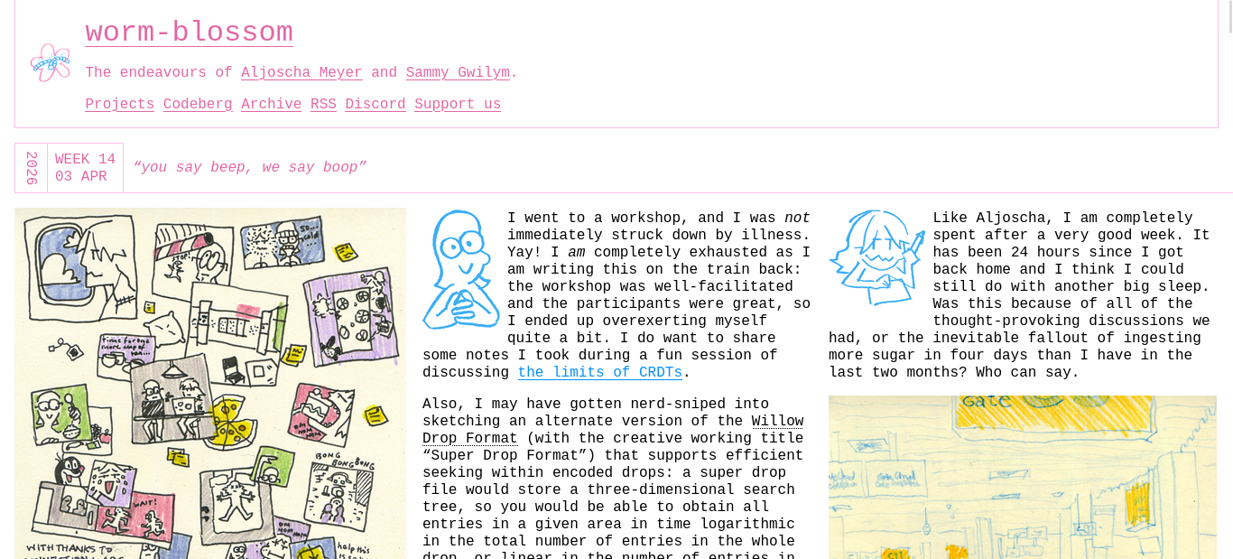 screenshot of wormblossom website